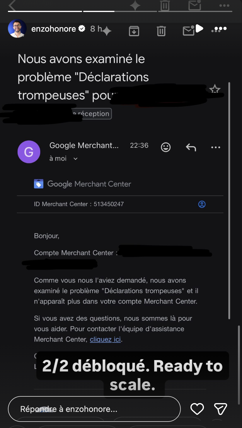 Instagram-story - Misrepresentation-probleem opgelost door Google, 2/2 gedeblokkeerd